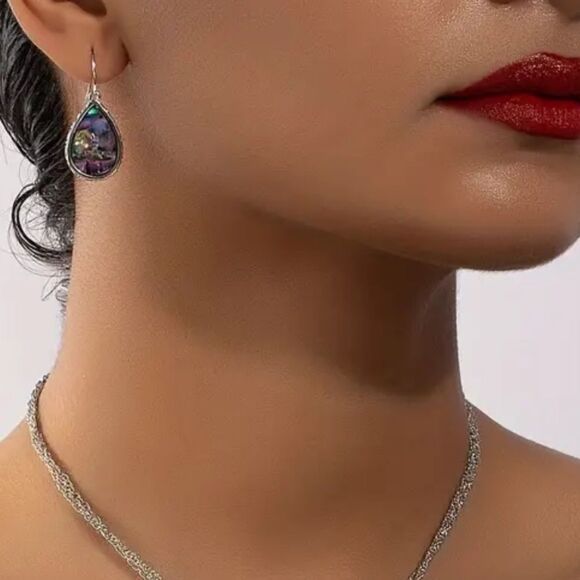 Abalone Shell Silver Drop Hook Earrings Boho Jewelry - Picture 3 of 4